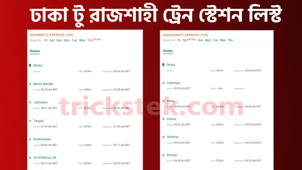 ঢাকা টু রাজশাহী ট্রেন স্টেশন লিস্ট