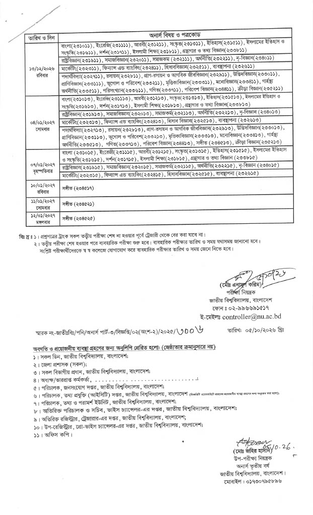 অনার্স তৃতীয় বর্ষ পরীক্ষা শুরু ২৫ নভেম্বর, সময়সূচি প্রকাশ